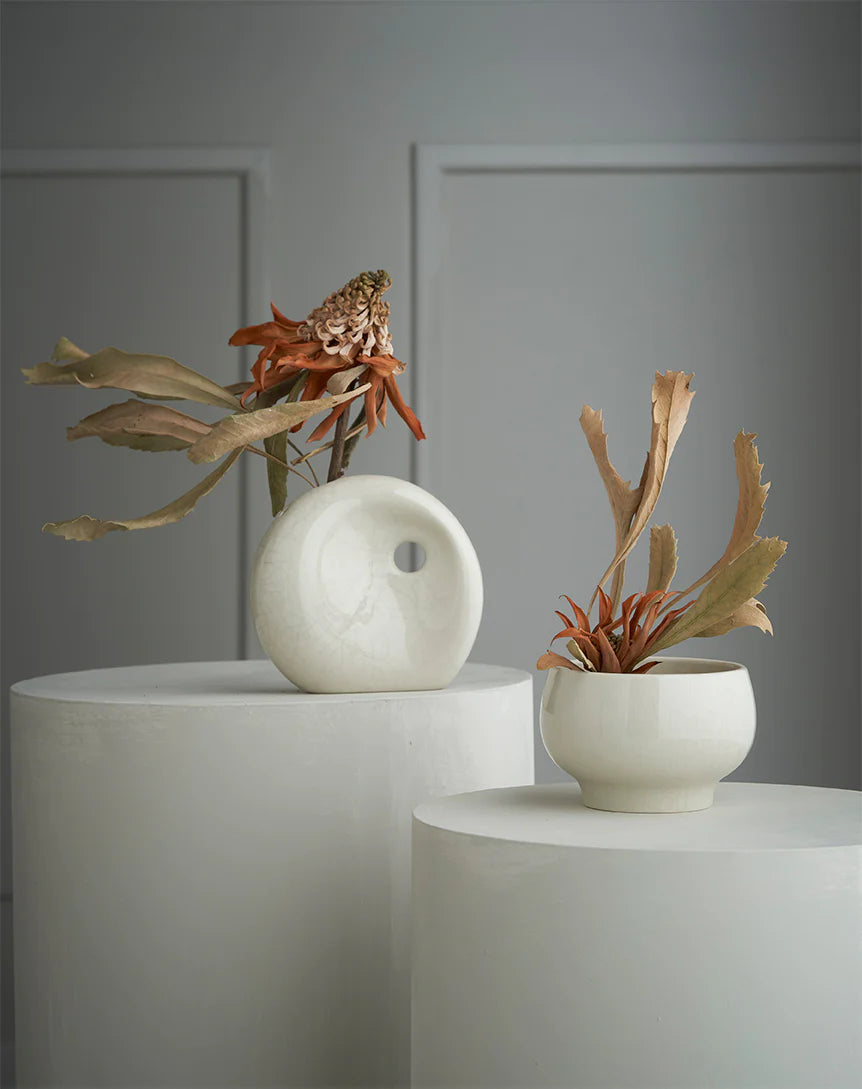 Ikebana Vase - White Crackle
