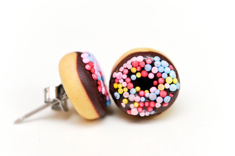 Mini Chocolate Donut Stud Earrings