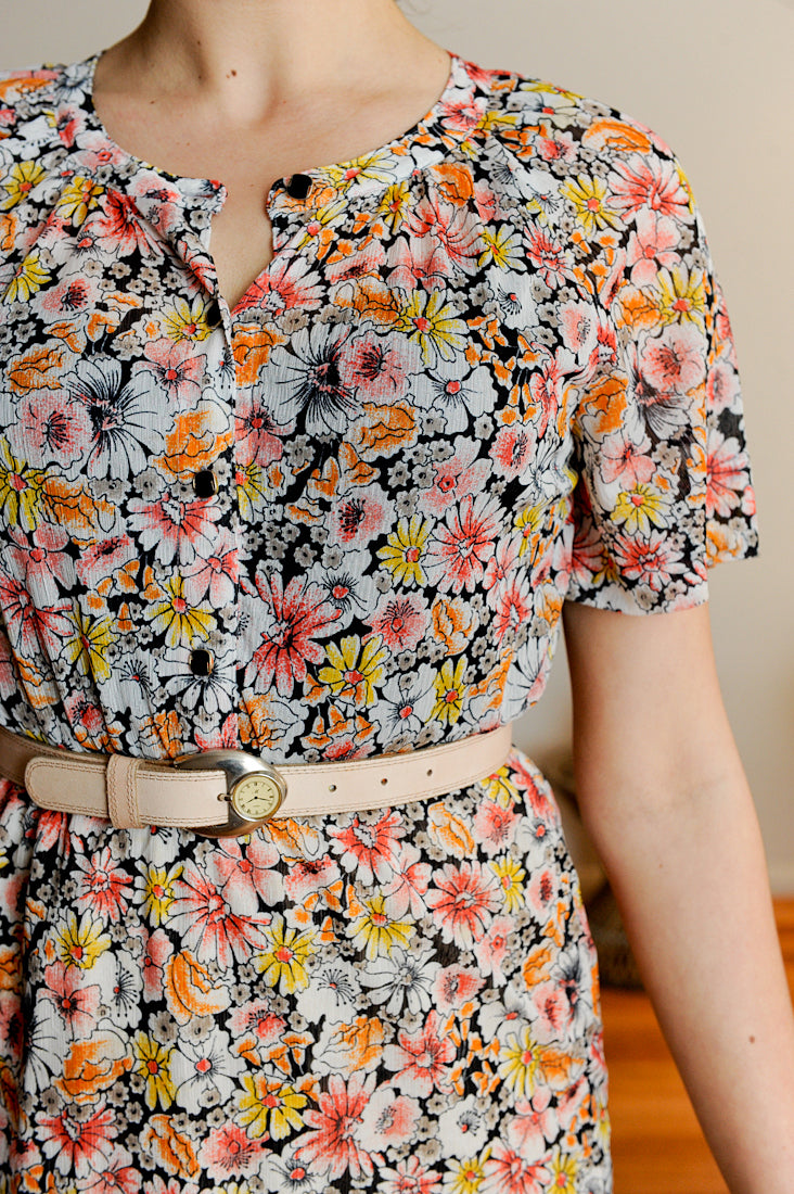 Vintage Floral Garden Print Dress