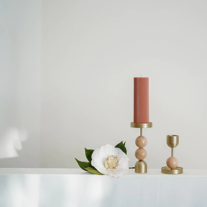 Beaded Fountain Brass Candle Holder - Coral