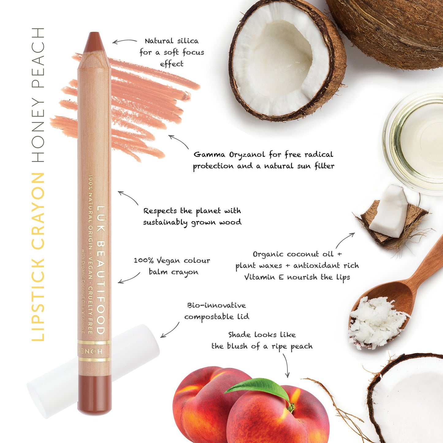 Natural Lipstick Crayon - Honey Peach