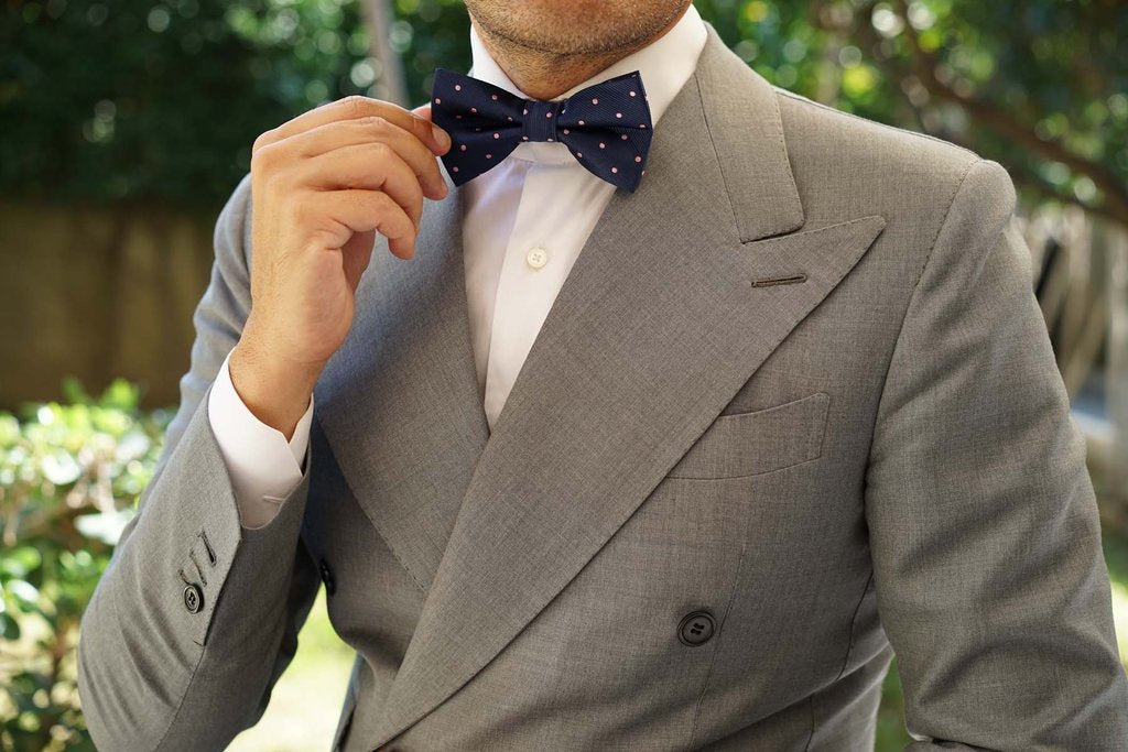 Navy Blue with Pink Polka Dots Bow Tie