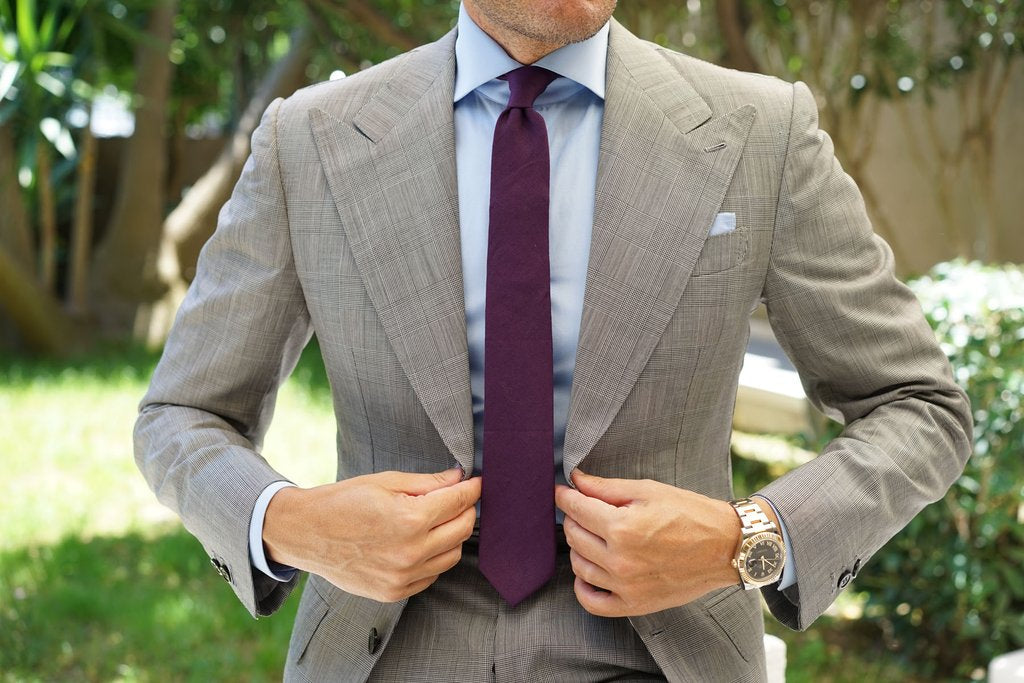 Purple Plum Slub Linen Tie