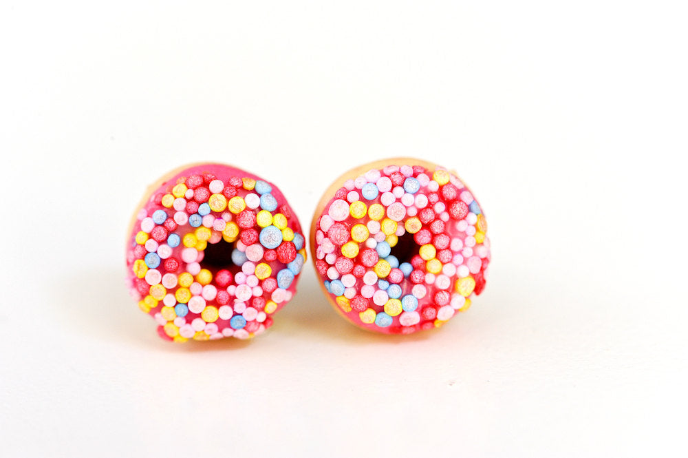 Mini Pink Donut Stud Earrings