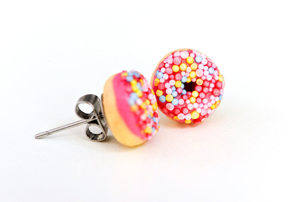 Mini Pink Donut Stud Earrings