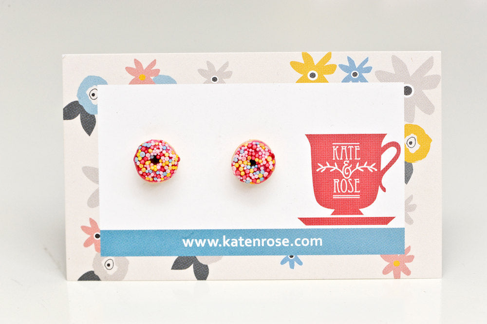Mini Pink Donut Stud Earrings