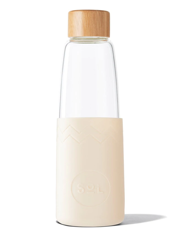 Glass Drink Bottle Handblown Reusable - Coastal Cream