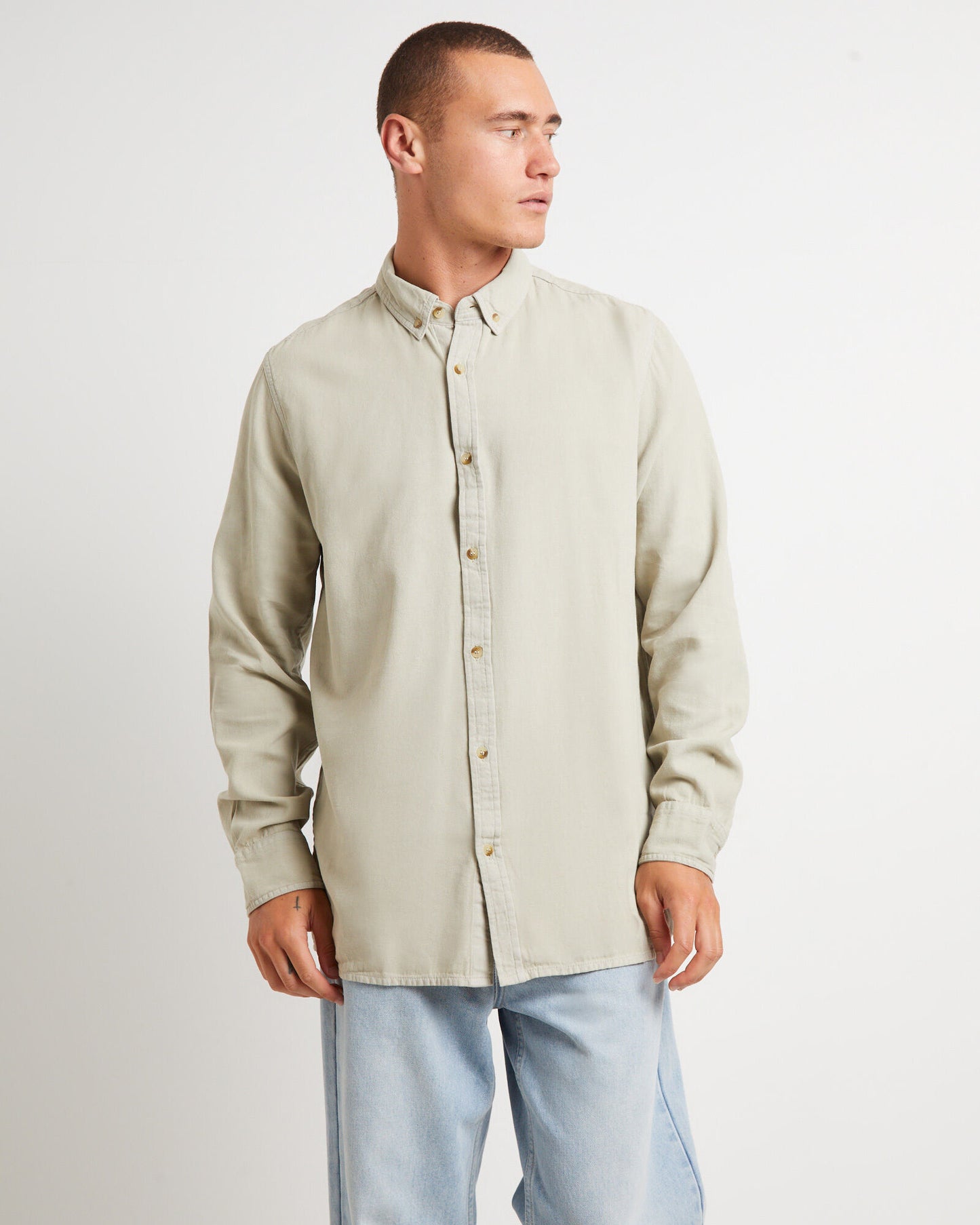 Men At Work Oxford Long Sleeve Shirt - Cement