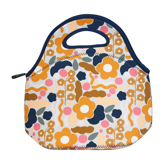 Neoprene Lunch Bag - Floral Puzzle Mustard