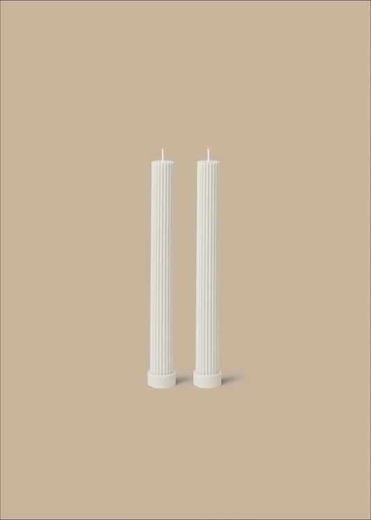 Column Pillar Candle Duo - White