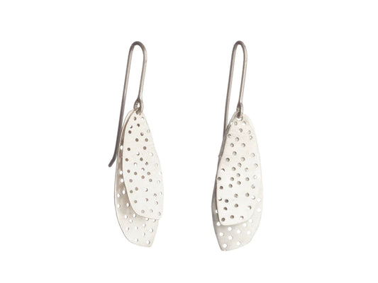 Mini Hole Drop Earrings - Matte Silver