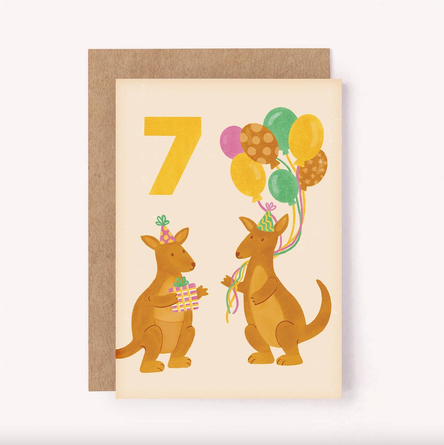Age 7 Kangaroo Birthday Card - Kids Cute Milestone Australia