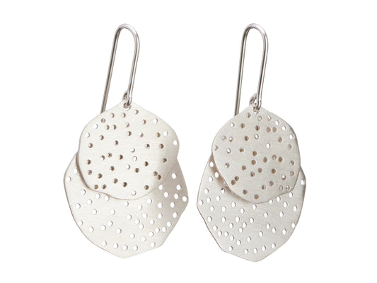 Mini Hole Drop Earrings - Round - Matte Silver