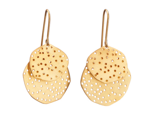 Mini Hole Drop Earrings - Round - Matte Gold