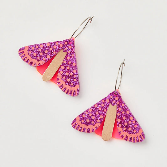 Moth Earrings - Magenta