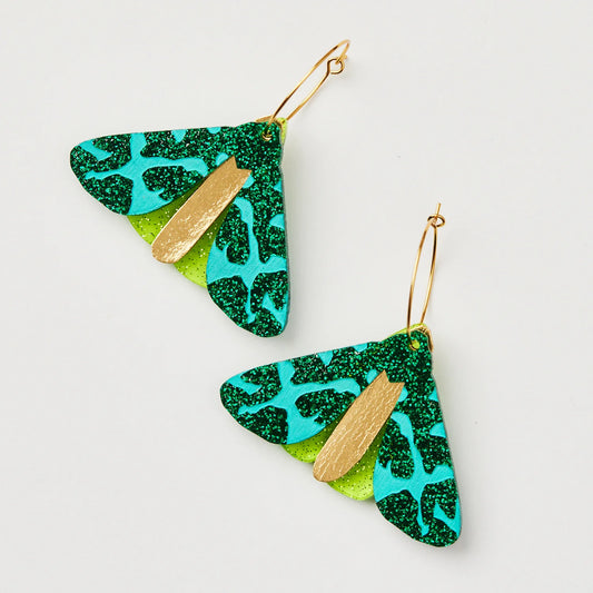 Moth Earrings - Forest Green