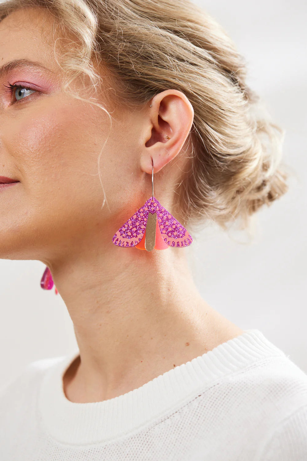 Moth Earrings - Magenta