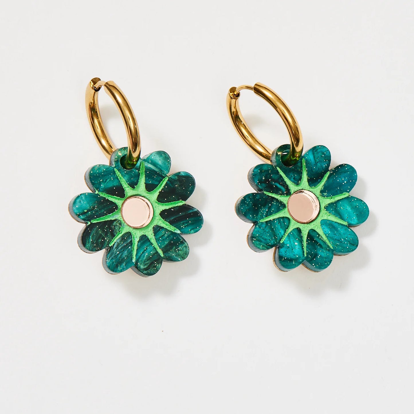 Hattie Earrings - Emerald / Rose - Clip-on or Pierced Ear Backing