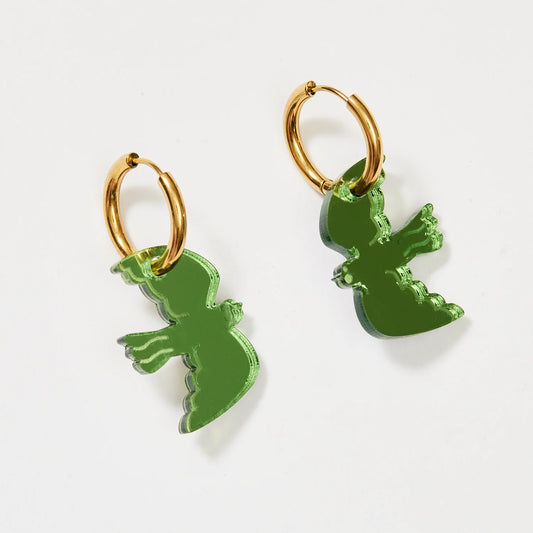 Mini Bird Earrings - Fern - Clip-on or Pierced Ear Backing