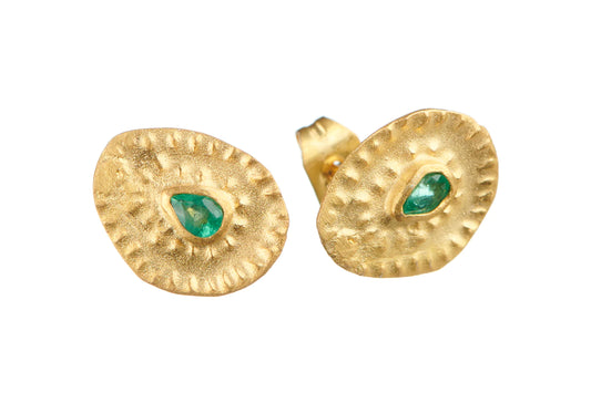 Pharoah's Tear Studs - Gold / Green Emerald