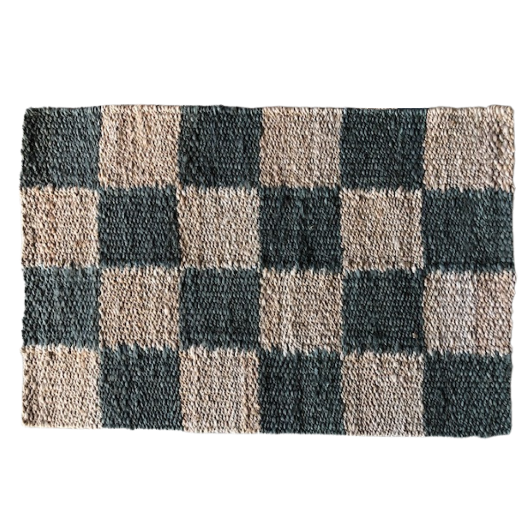 Jute Mat - Green Checker