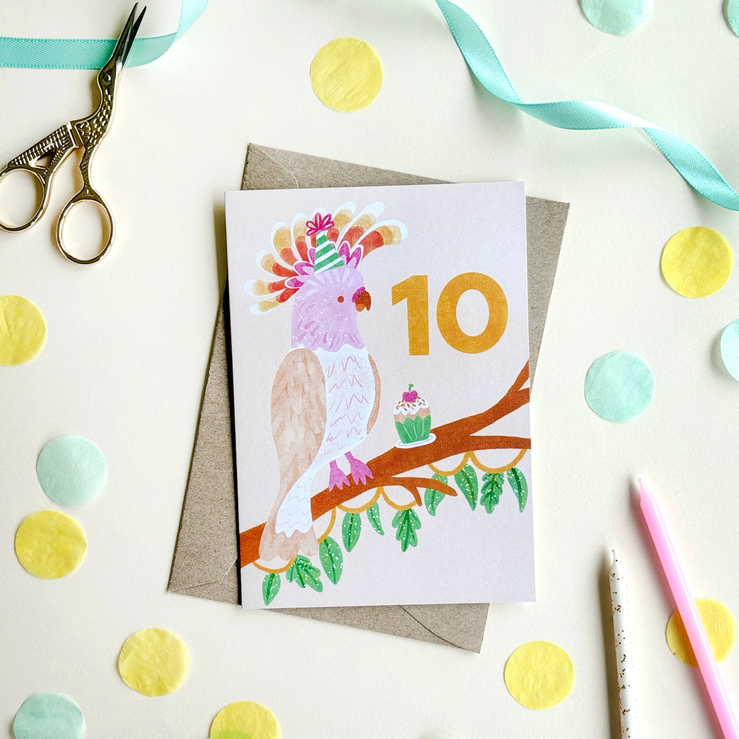Age 10 Cockatoo Birthday Card - Kids Cute 10th Milestone