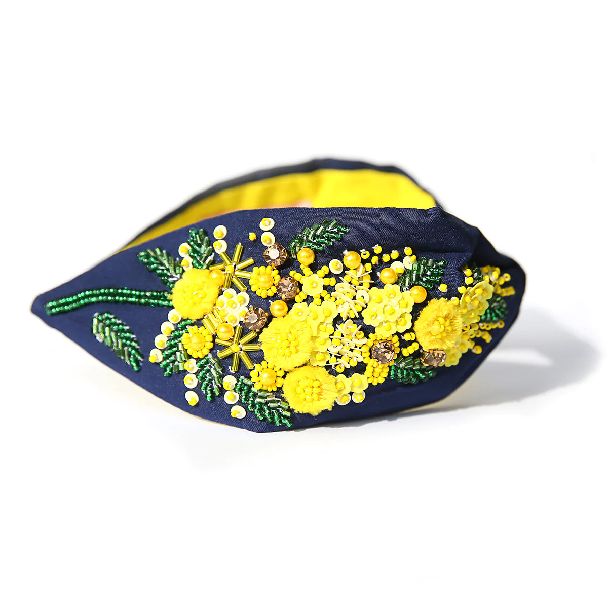 Wattle Beaded Headband - Navy