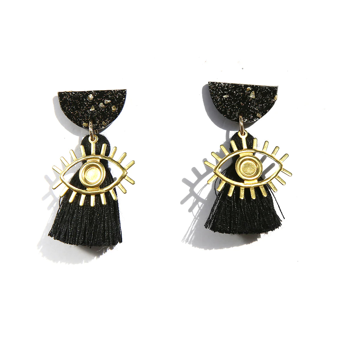 Gold Eye Tassel Earrings