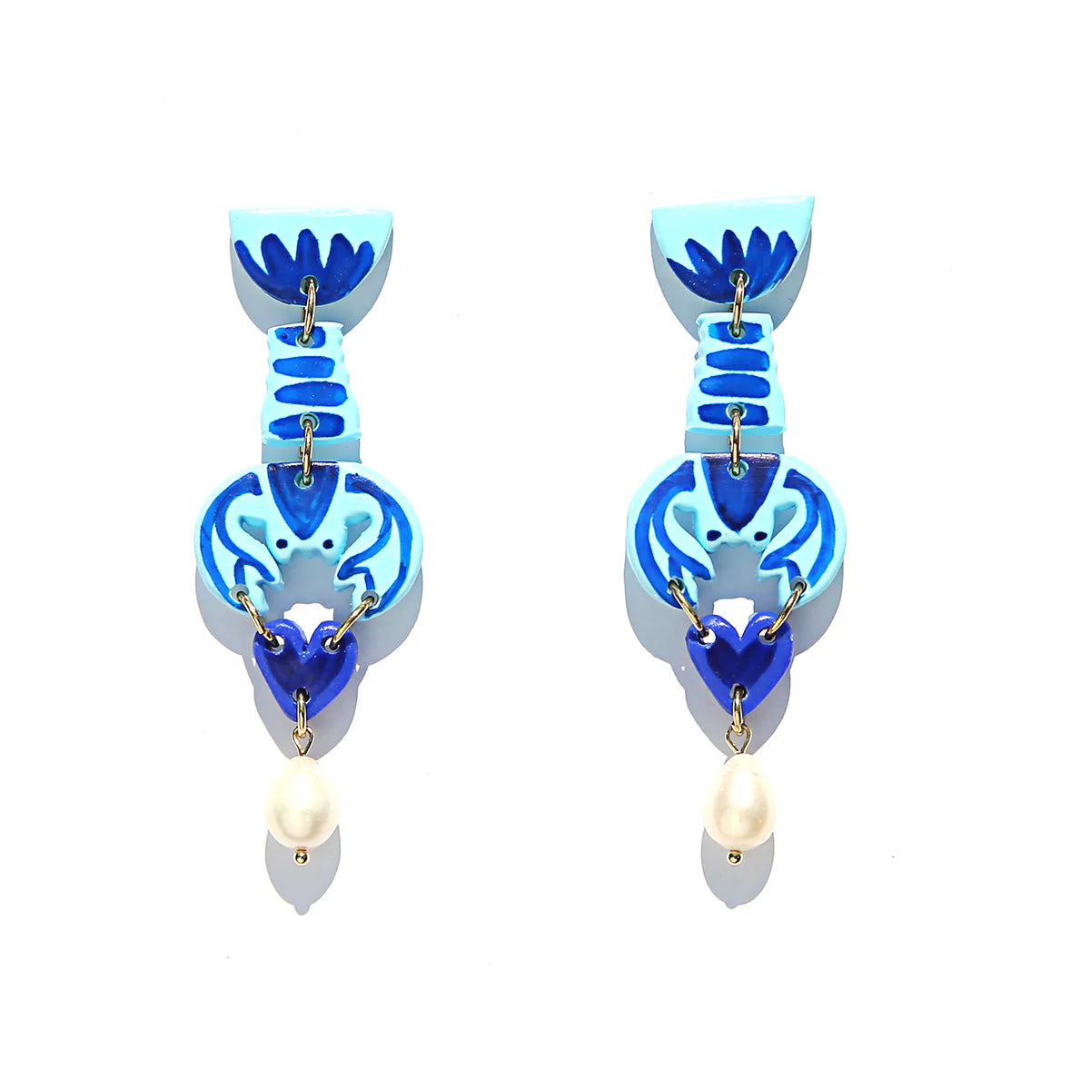 Lobster Hearts Drop Earrings - Blue