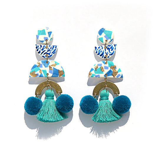 Terrazzo Pom Pom Drop Earrings