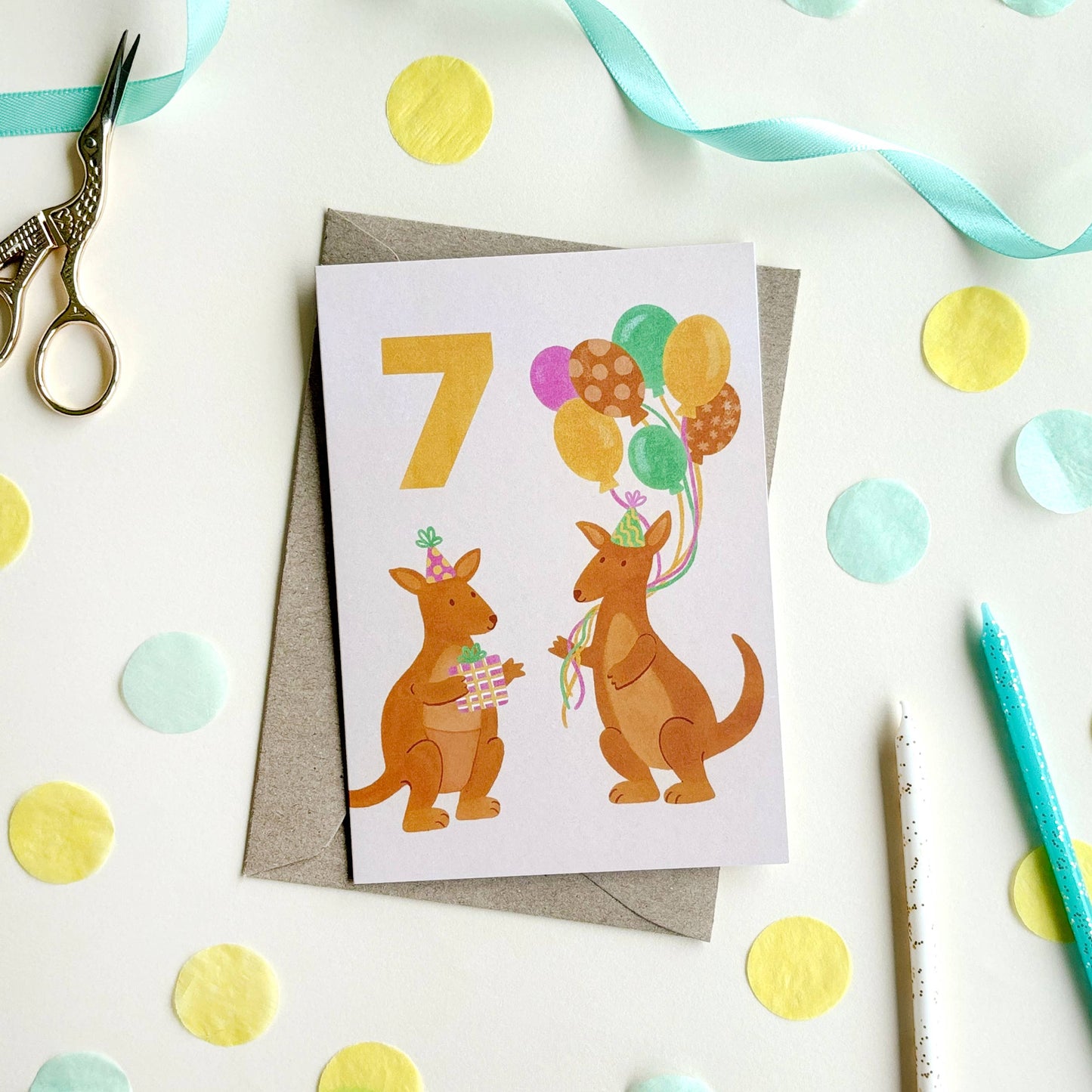 Age 7 Kangaroo Birthday Card - Kids Cute Milestone Australia