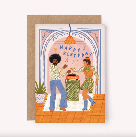 Vinyl Birthday Card - 70's Disco Illustrated Greeting Card