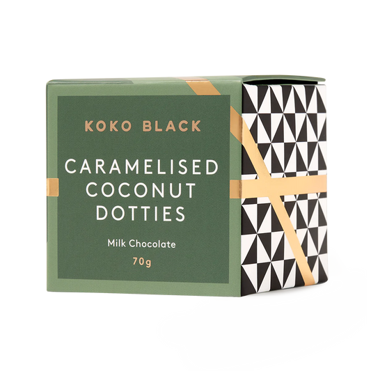 Caramelised Coconut Dotties Cube - Milk Chocolate