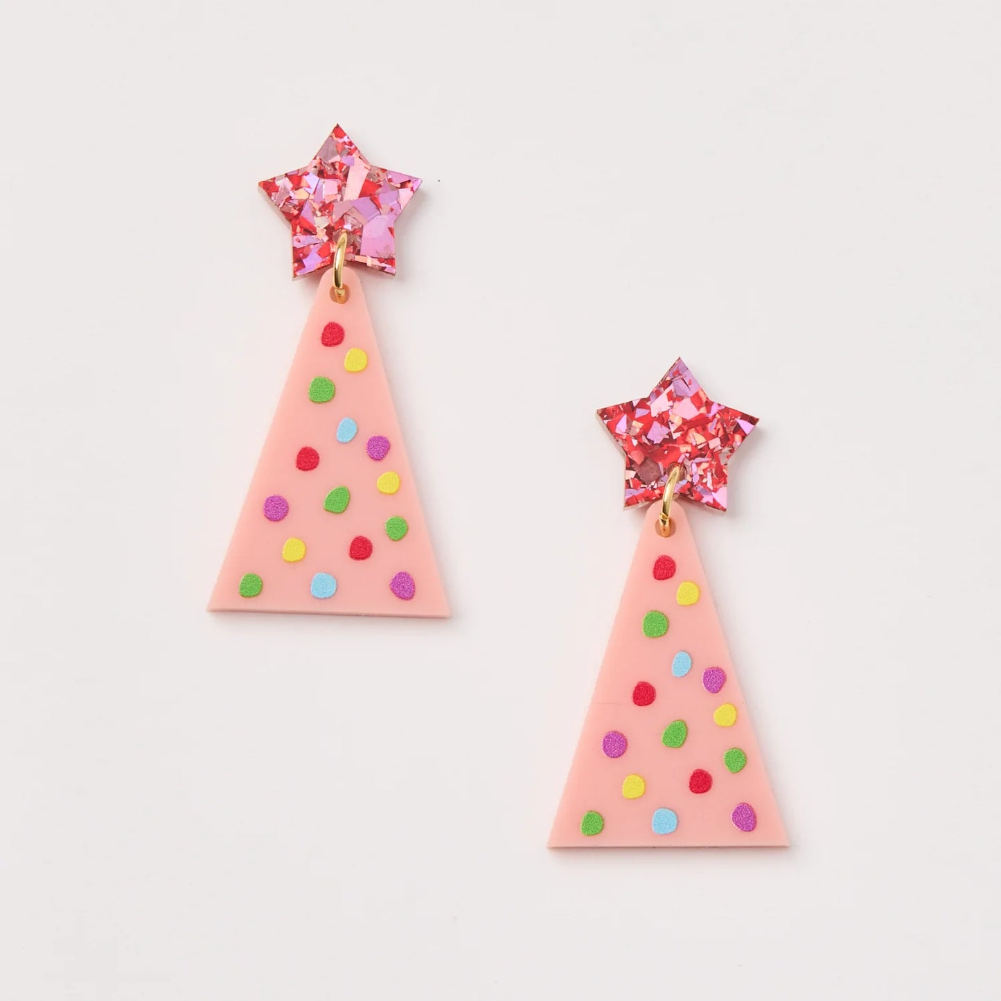 Christmas Tree Earrings - Dotty Pink