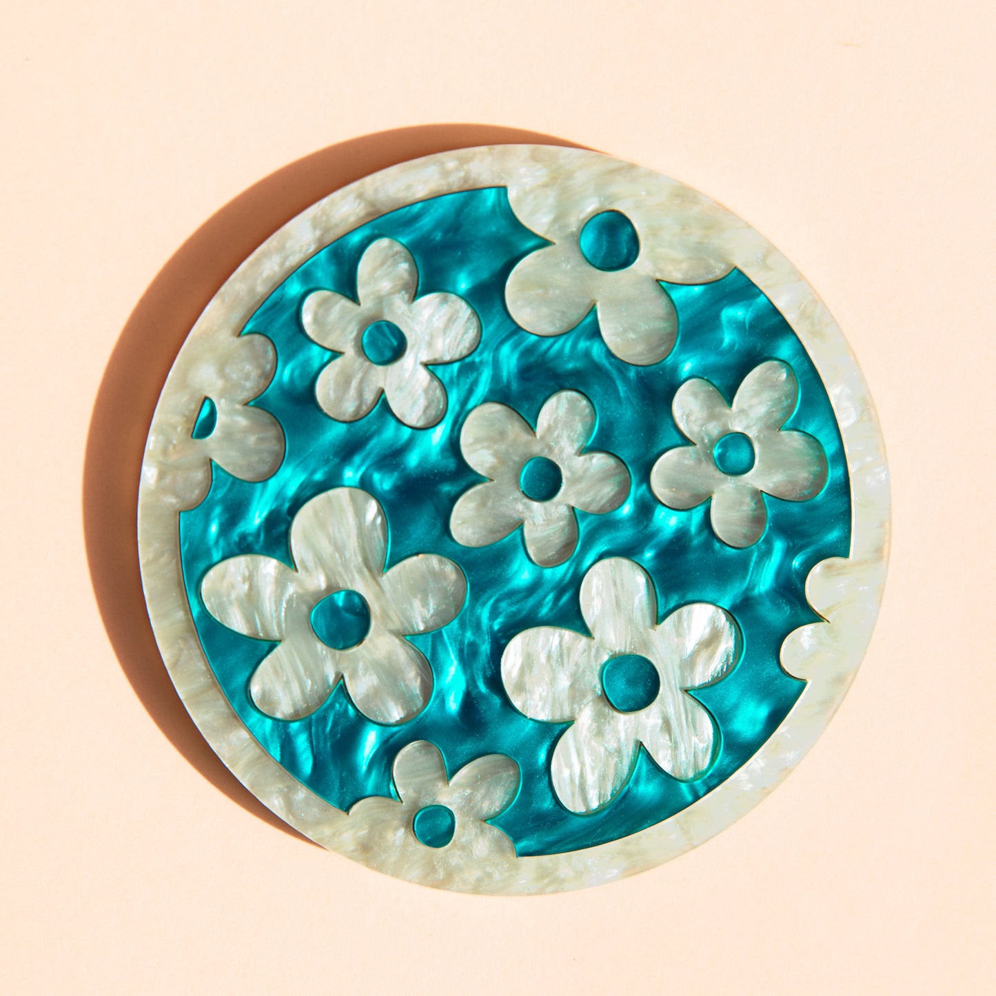 Puff Flower Coaster - Teal Marble