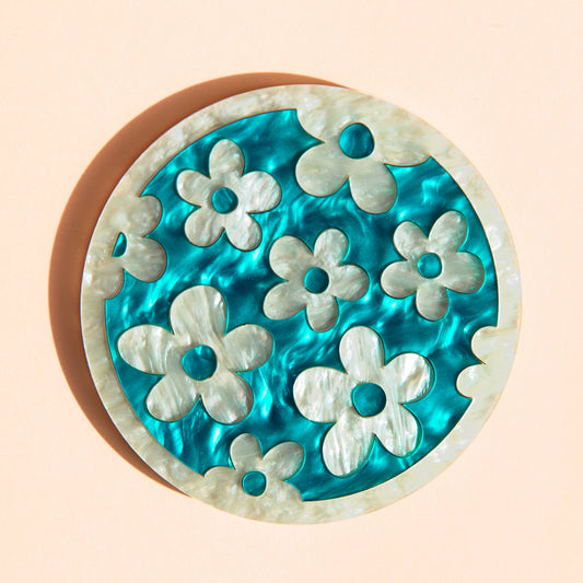 Puff Flower Coaster - Teal Marble