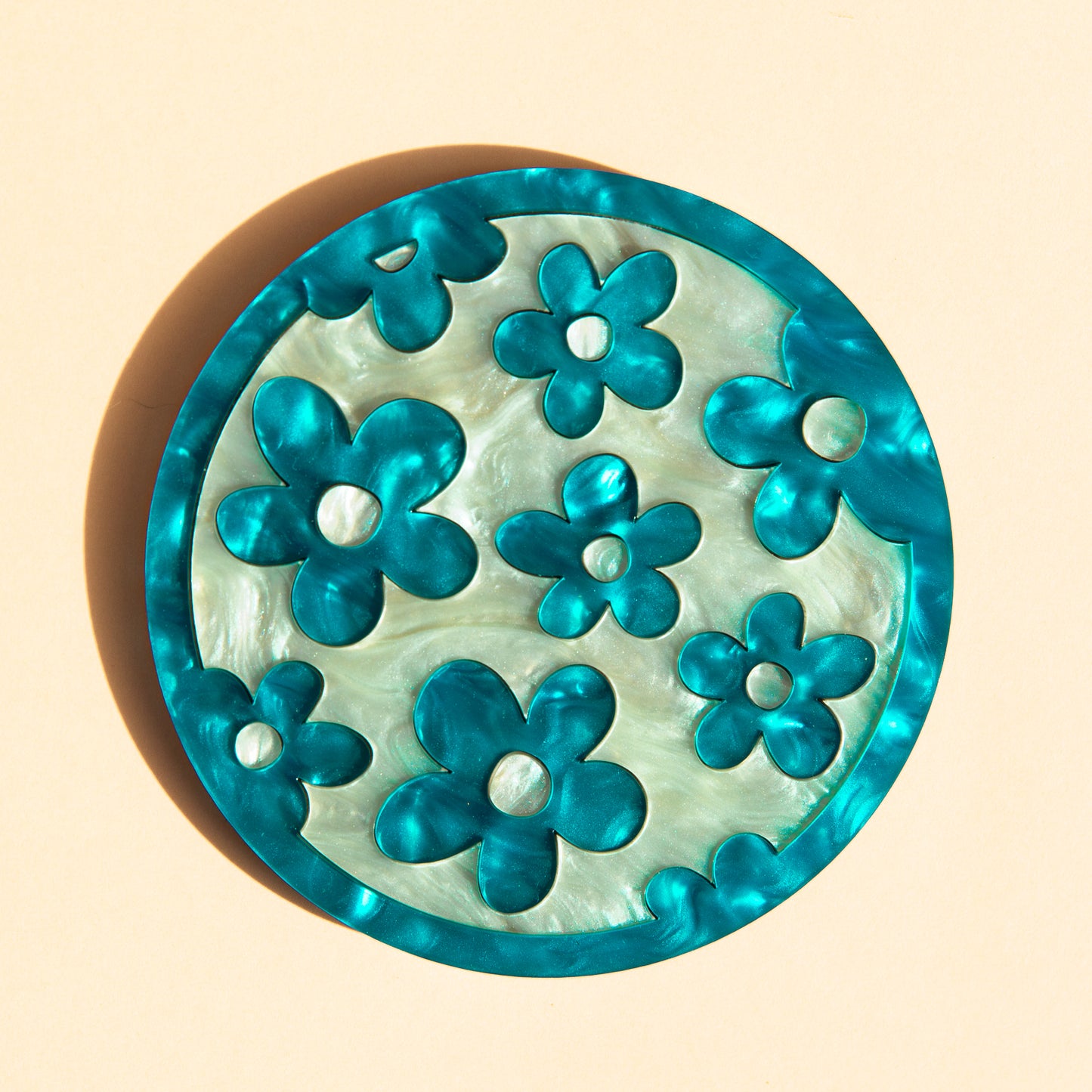 Puff Flower Coaster - Teal Marble