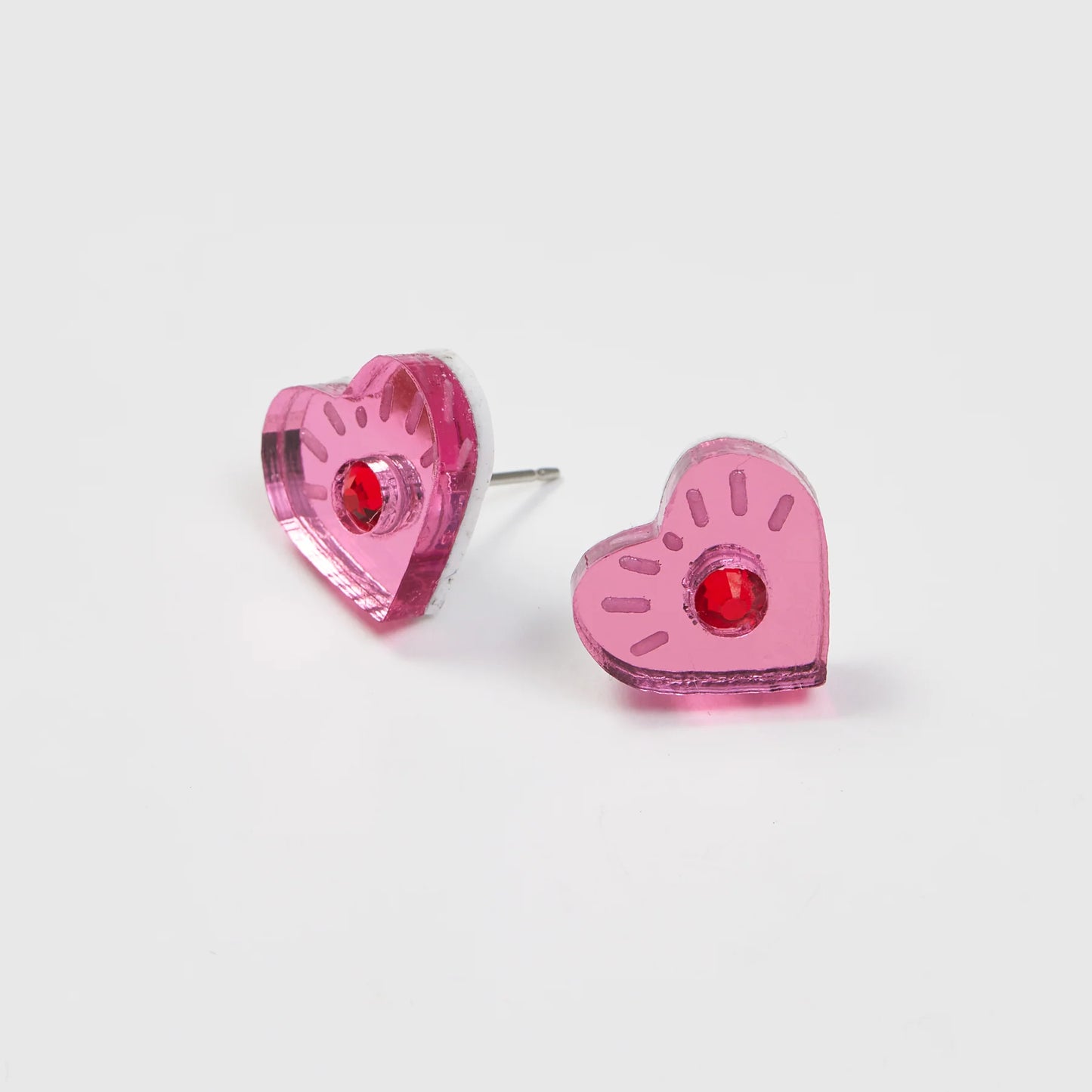 Eye Heart Studs - Pink/Red