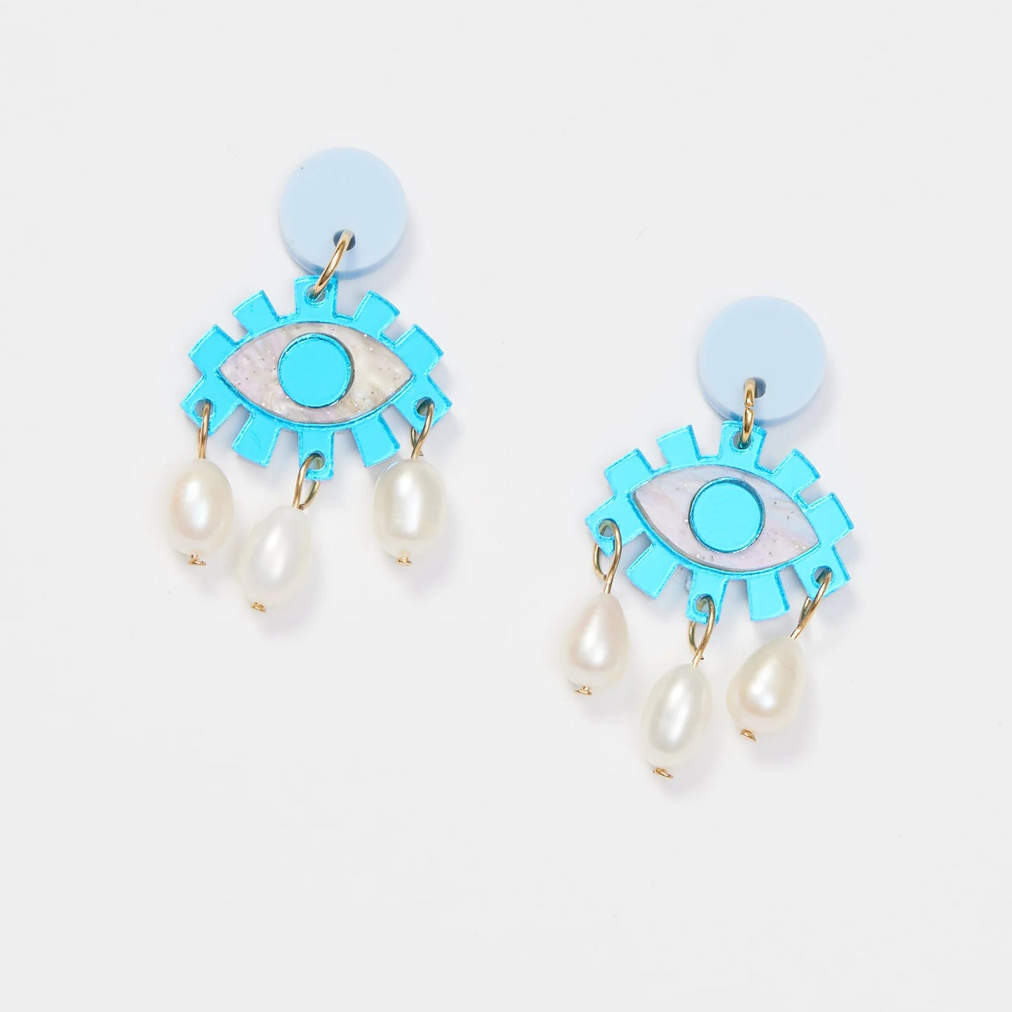 Eye and Pearl Earrings - Blue