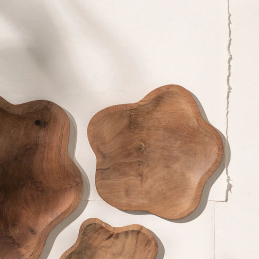 Flora Curved Teak Plates - Three Sizes