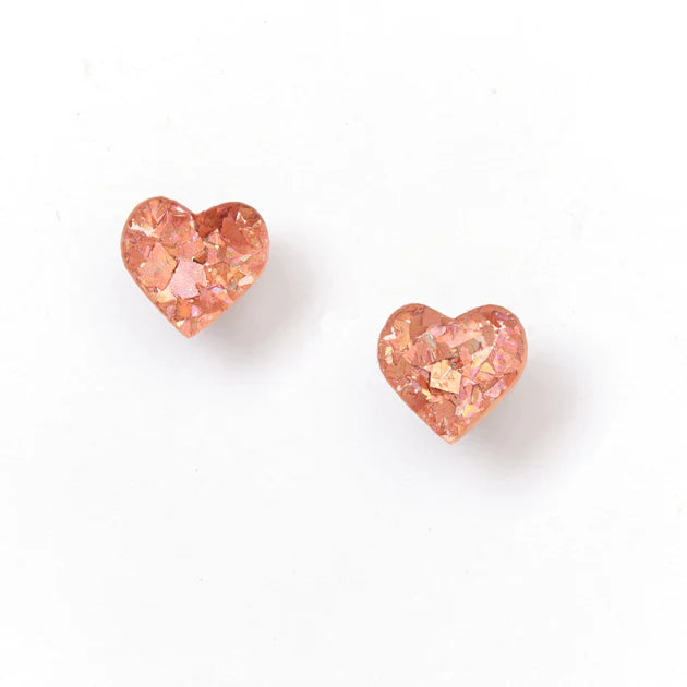 Heart Stud Earrings - Pink