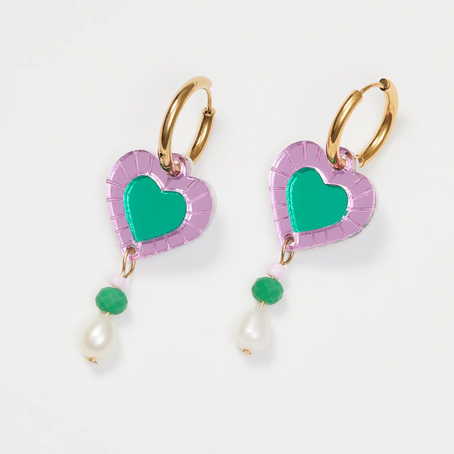 Heart and Bead Earrings - Violet/Kelly-Green