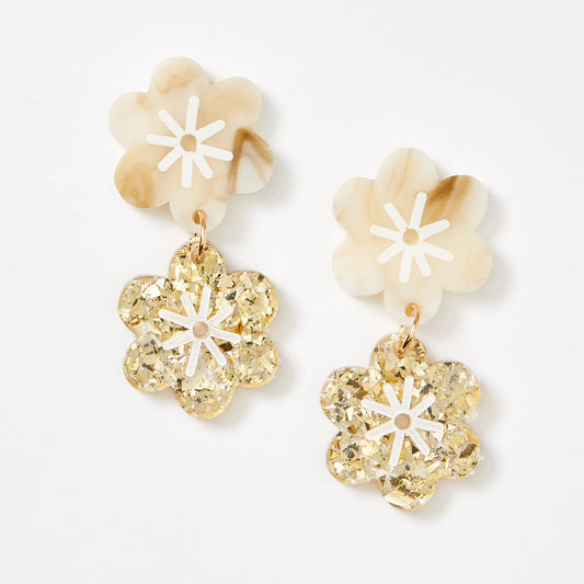 Double Aster Earrings - Marble/Gold (CLIP ON)