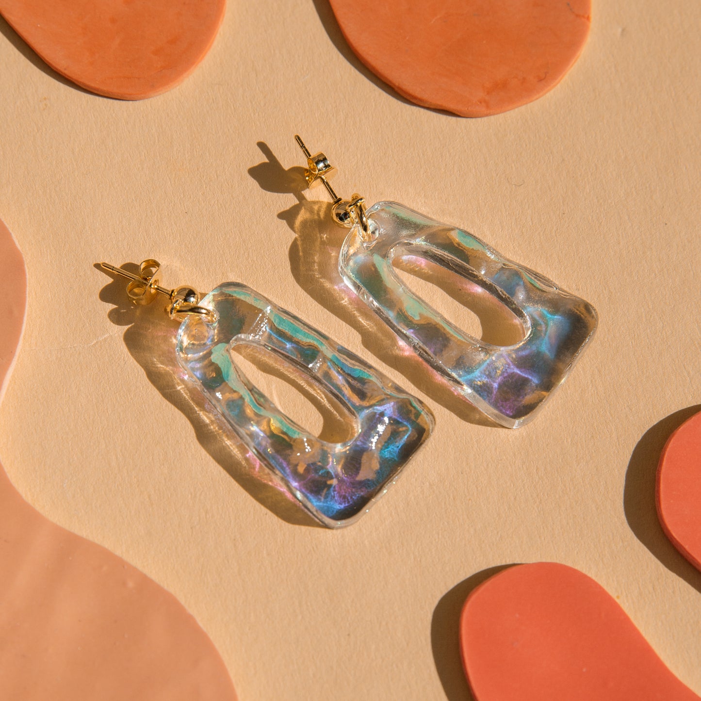 Mod Dangle Earrings - Rainbow/Gold