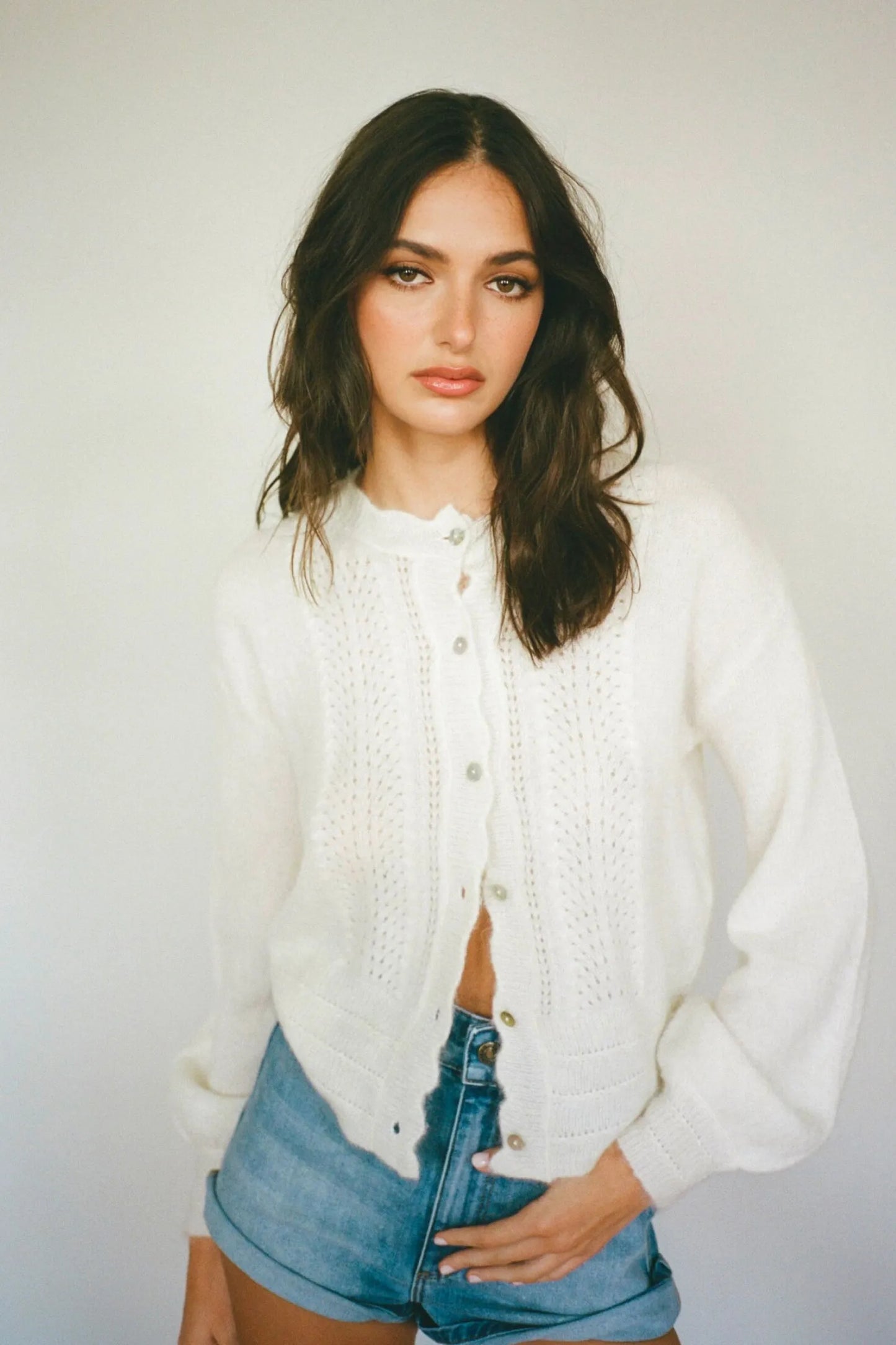 Lace Knit Cardigan - Cloud