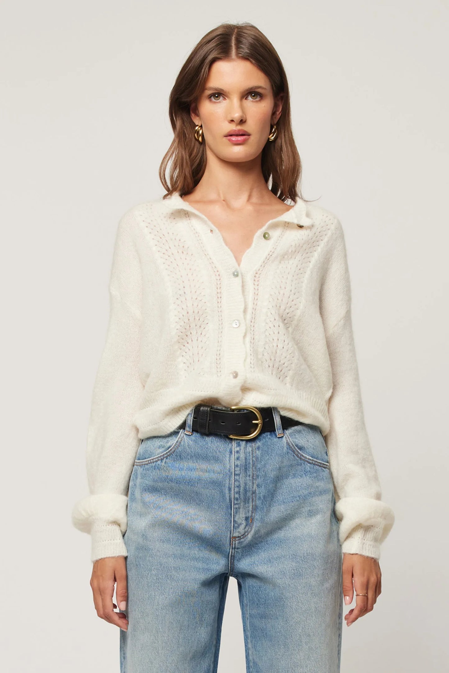 Lace Knit Cardigan - Cloud