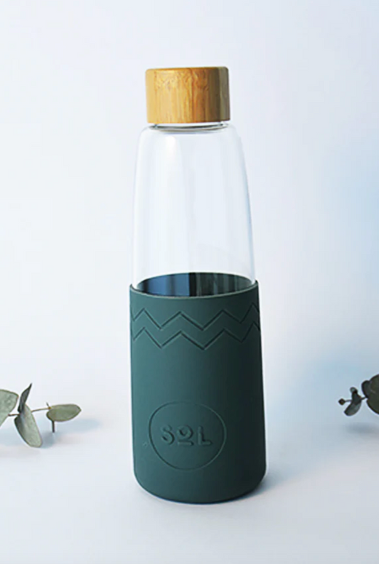 Handblown Reusable Glass Bottle - Deep Sea Green