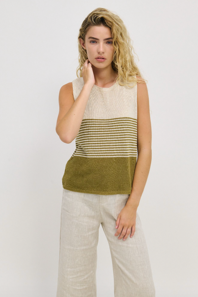 Emma Stripe Tank - Khaki