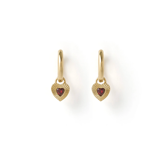 Ruby Heart Earrings - Red