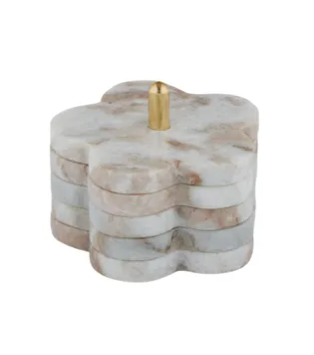 Flower Marble Coasters with Stand - Set of 4